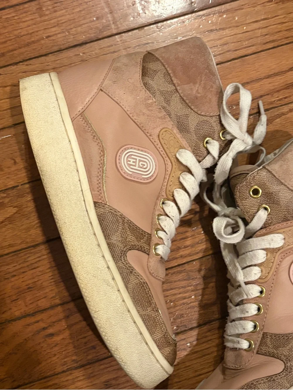 COACH Women's Size 7.5 High Top Sneaker Mushroom Oat Pink Color